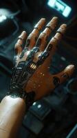 Cyborg hand showcasing advanced technological features photo