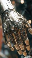 Cyborg hand showcasing intricate mechanical details photo