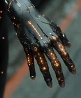 Cyborg hand design showcasing intricate mechanical details photo