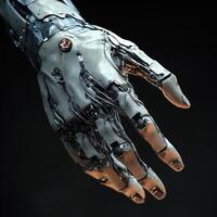 Cyborg hand showcasing advanced robotics and design details photo