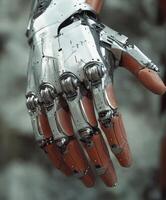 Cyborg hand showcases intricate design and technology photo