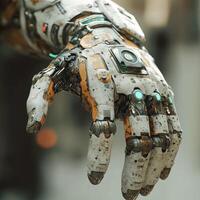 Cyborg hand showcasing advanced technology and design details photo
