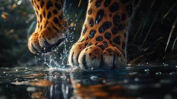 Leopard paws splashing in the water during a sunny afternoon photo