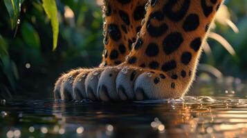 Leopard gently steps into the water at sunrise photo