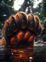 A close up of a cat's paw in the water photo