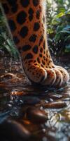 Leopard paw print splashes in a vibrant water setting photo