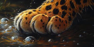 Leopard paw splashes in water at twilight photo