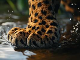 Leopard paw stepping into water on a sunny day photo