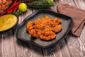 A plate of food on a table photo