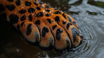 Leopard paw touches water in a natural habitat photo