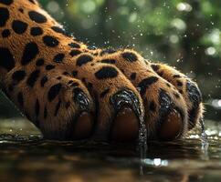 Close up of a leopard's paw in a natural setting photo