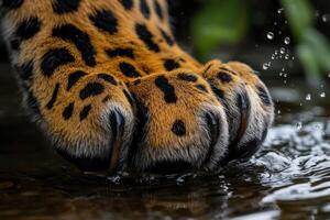 Leopard paw pad in shallow water during a sunny day photo