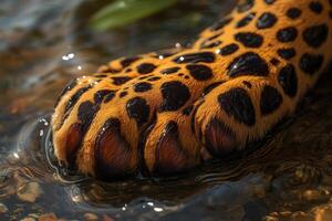 Close-up of a leopard's paw in a river photo