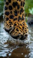 Leopard's paw making a splash in shallow water photo