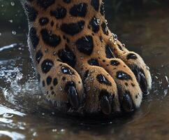 Leopard paw splashes while walking through shallow water photo