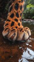 Close-up of a leopard's paw in a natural habitat photo