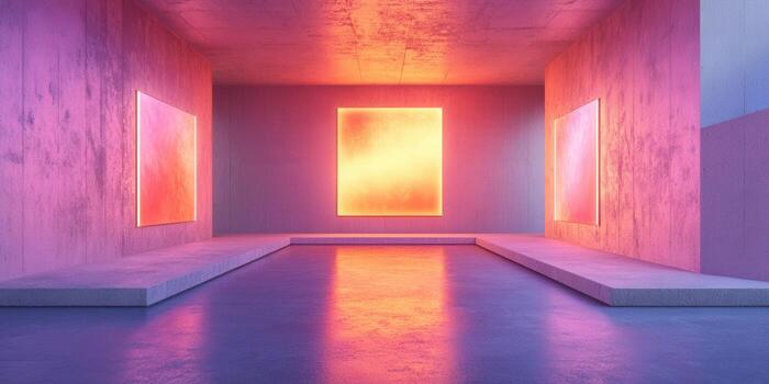 Modern art space with vibrant lighting and minimalist design photo