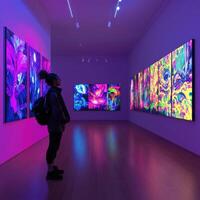Vibrant art exhibit captivates viewer in modern gallery photo