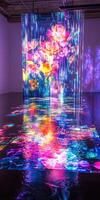 Vibrant floral light installation creates colorful reflections photo