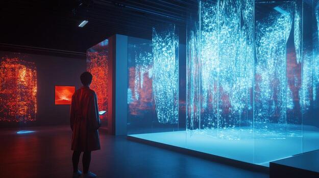 Exploring an immersive art installation at night photo