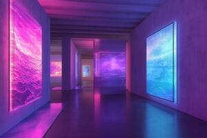 Modern art exhibit featuring vibrant light installations photo