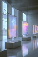 Modern art installation featuring colorful translucent panels photo