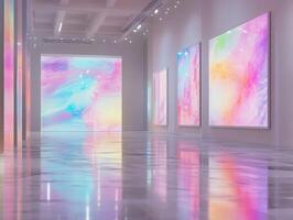 Modern art gallery with vibrant abstract installations photo