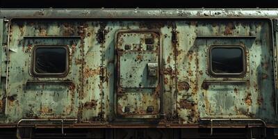 Old and weathered train car showing signs of rust and decay photo