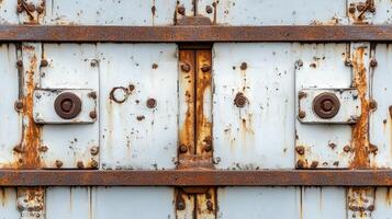 Rusty metal texture with bolts and weathered surface details photo