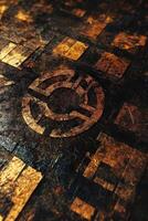 Unique geometric design on textured surface with golden accents photo