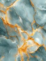 Elegant marble texture with blue and gold veins forming design photo