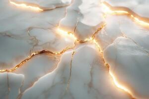Cracked marble surface with glowing edges creates elegance photo