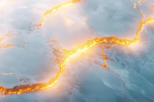 Cracks in ice reveal glowing lava beneath the surface photo