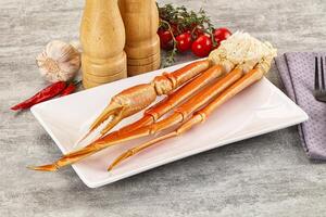 A plate with two crab legs on it photo