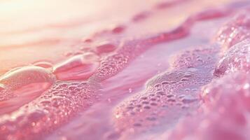 Vibrant bubbles on water surface reflecting soft light photo