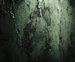 Textured dark green wall with visible cracks and imperfections photo