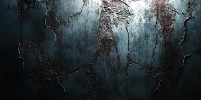 Cracked and textured wall in dim light creates moody atmosphere photo