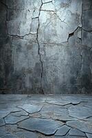 Cracked concrete room with dramatic lighting effects photo