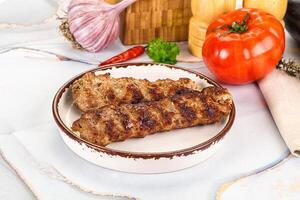 Two pieces of meat on a plate with vegetables photo