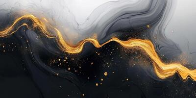 Elegant black and gold abstract art with flowing patterns photo