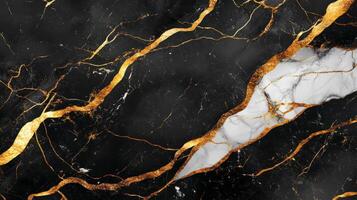 Elegant black and gold marble pattern with white accents photo