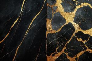 Striking black marble with gold veining design elements photo