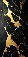 Black marble background with gold veins for elegant design photo