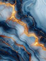 Swirling blue and gold abstract design with flowing patterns photo