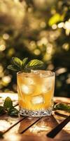Refreshing summer cocktail served on a wooden table photo