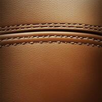 Close-up view of textured brown leather with stitching detail photo