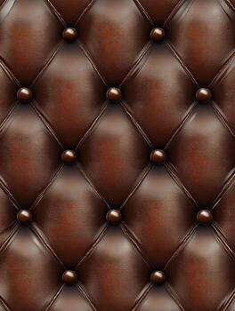 Brown tufted leather upholstery with buttons and patterns photo