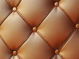 Textured brown upholstery with button detailing in close-up photo