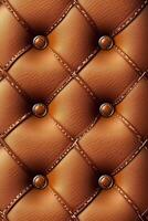 Textured brown leather upholstery with decorative buttons photo