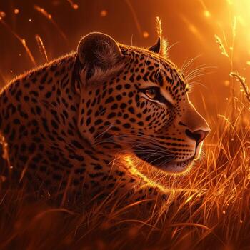 un leopardo en el césped con el Dom ajuste foto